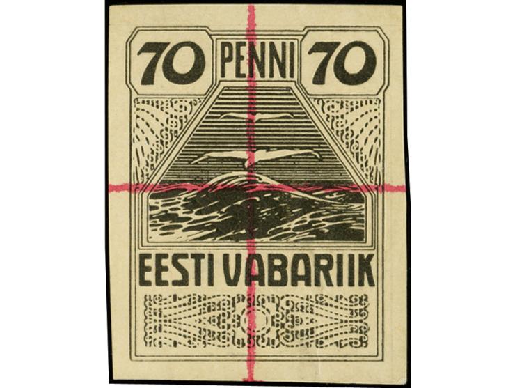 70 p., enlarged black copy of mother die, 41x52mm, not tied to cardboard, G:1 is usually tied to the cardboard, red ink penet