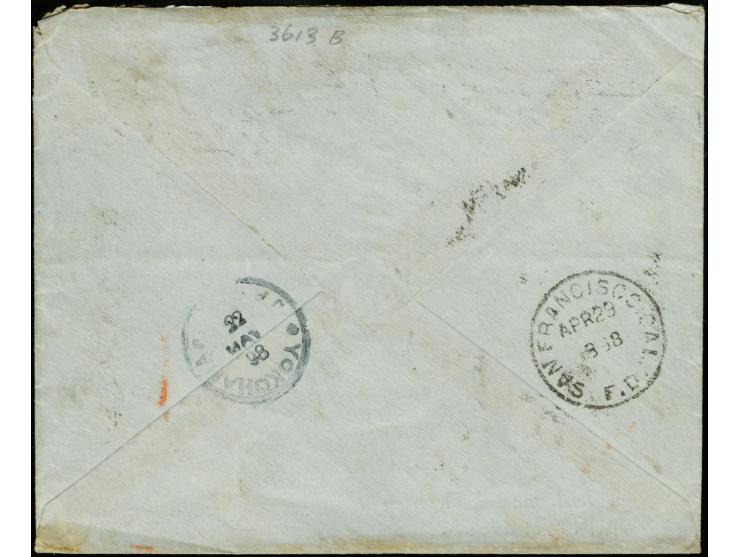 1888, new koban 10 s. in vertical pair tied by boxed "Yokohama/insufficient" on inbound taxed cover from US, Grant 5 c. tied 