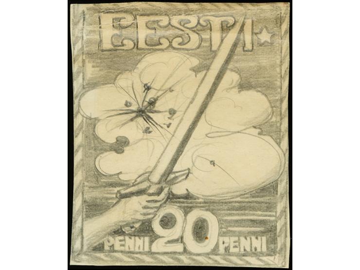 1919 ca., 20 p. pencil design by an unknown artist, picturing a sword
