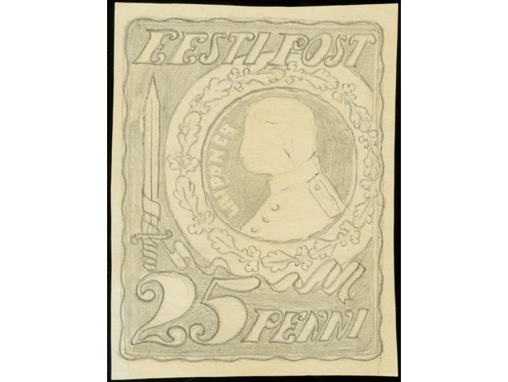 1919 ca., 25 p. pencil design by an unknown artist, picturing General Laidoner with a sword