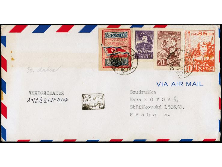 1953, 8th Anniversary of liberation from japanese rule 10w. red-orange with additional franking tied by cds. to airmail cover