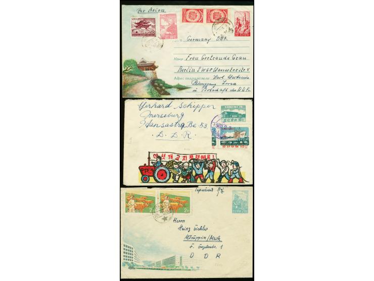 1956/62, uprated stationery envelops (3) viz. 20 ch. diamond mts. scarlet, 20 ch. blast furncace light-blue, 10 ch. museum, b