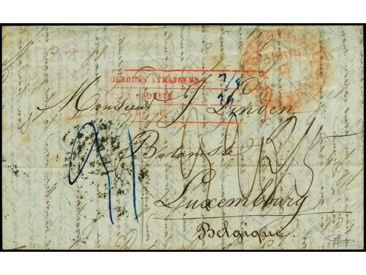 1850, Entire letter with red double circle "FRANQUEADO MEXICO" via Vera Cruz, England and Belgium to Luxemburg, showing on fr