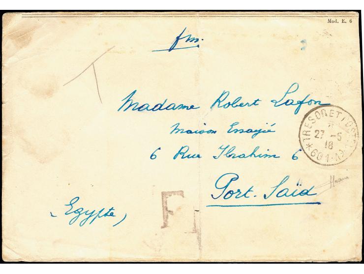 FRENCH FORCES IN PALESTINE: 1918, cover from "TRESOR ET POSTES 601A" at Ramleh to Port Said, arrival mark on reverse, folded 