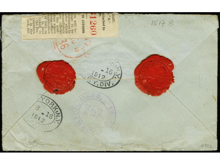 1910, 28 s. brown, a vertical corner margin strip of 3 tied by "Bangkok2 10.7.12" to AR-registered cover with boxed "A R" and