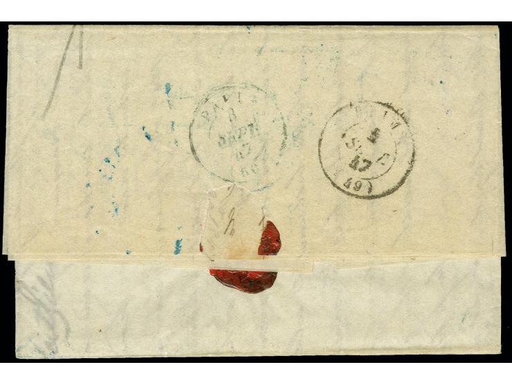 1847, folded letter from "BALTIMORE Md. 12.AUG." with straight line "PAID" and tax cancel "5" via Cherbourg and Paris with ve
