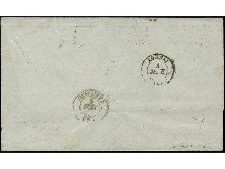 1865, "DANUBE 9.DEC.65", clear strike in black on folded cover from Marseilles with disinfected slits to Athen with Hermes he