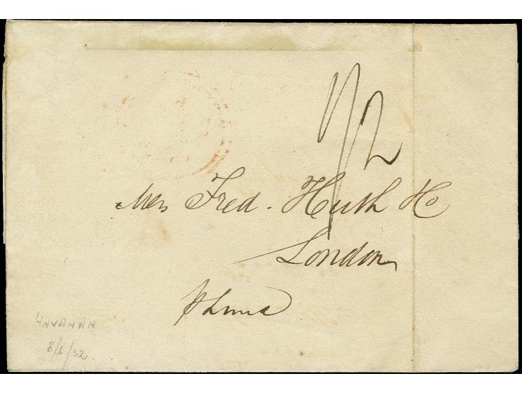 1832, folded cover from Havanna with handwritten endorsement "p.Lima" and black boxed "SHIP LETTER GRAVESEND" to London with 