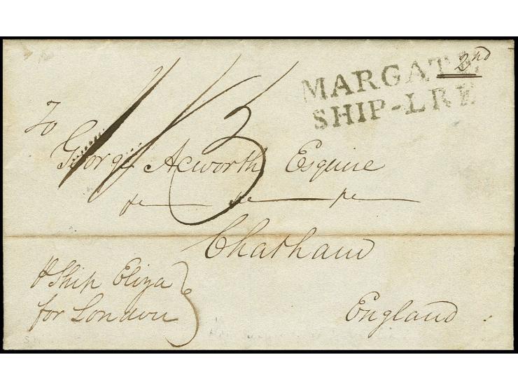 1832, folded letter from Philadelphia with handwritten endorsement "p. Ship Eliya for London" with double line "MARGATE SHIP-