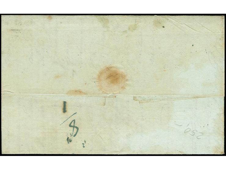 1823, "BASSE TERRE GUADELOUPE", two line handstamp clear on folded letter with handwritten endorsement "par...Le Jean Bart" ,