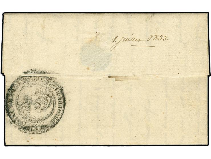 1833, folded cover with unclear double line "BASSE-TERRE GUADELOUPE " and special anchor-cachet "CAPTAINE DE PORT..." to La P