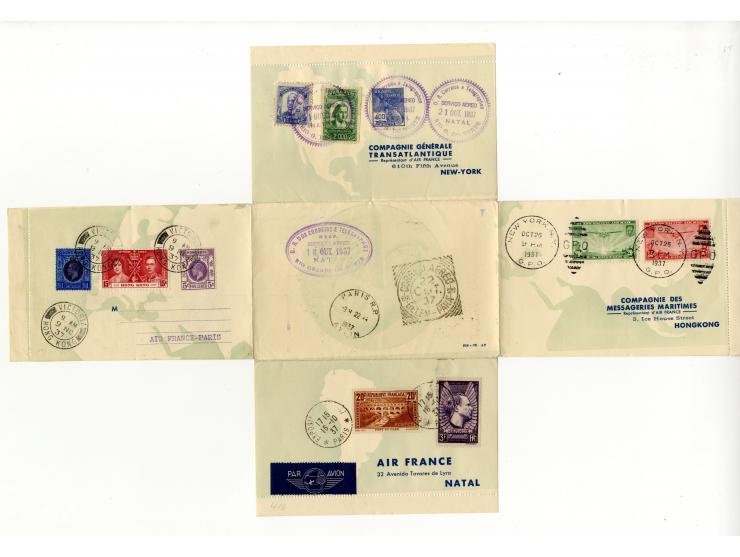 FRANCE: 1932, world round trip cover France-Brasil-USA-Hongkong-France