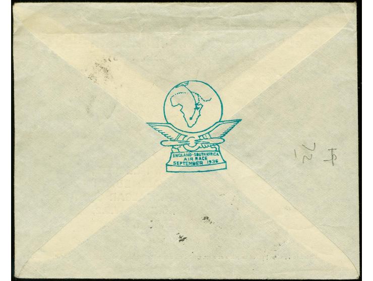 SOUTH-AFRICA: 1936, "Schlesinger-Air-Race", pre-printed cover with Egypt and Great Britain adhesives, used on the route "Engl