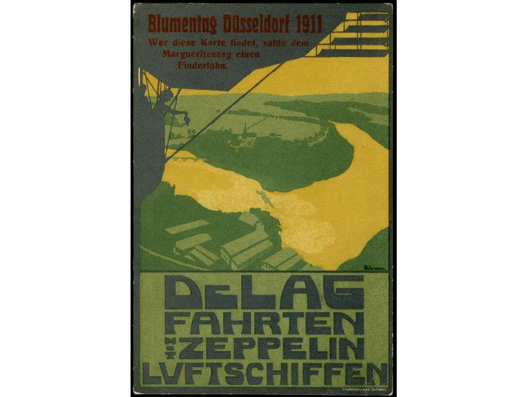 Luftschiff Deutschland: Bordstempel vom 7.MAI.1911 auf farbiger Delag-Karte "Blumentag Düsseldorf 1911" mit Zudruck "Wer dies