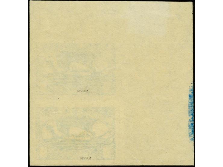 Viking ship 1m. blue without frame as vertical pair from the upper left sheet corner, in addition single black proof of the f