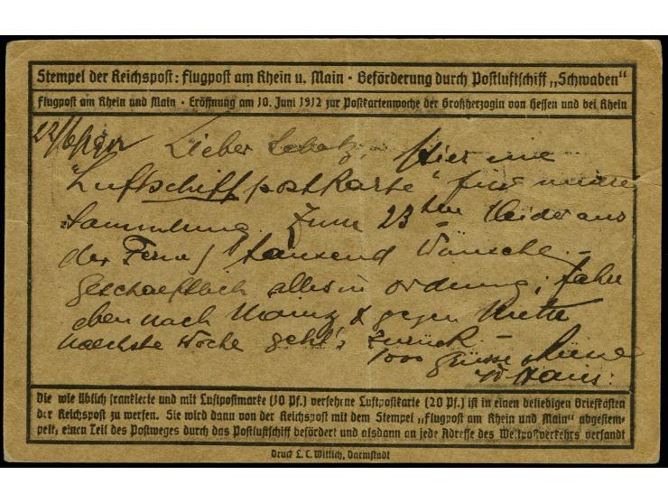 20 Pfg. und Germania je mit Flugstempel "Frankfurt 22.6." auf Sonderkarte mit viel Text nach Genua, Italien, kleine Beförderu