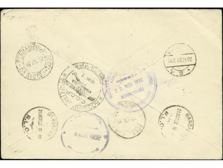 KOLUMBIEN: 1932, R-Brief ab Leningrad mit russischer Frankatur über Berlin nach Friedrichshafen, von dort mit Zeppelin nach P
