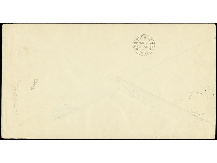 1. Nordamerikafahrt, Bordpost der Hinfahrt, Brief mit u.a. kpl. Sondermarkensatz 3-40 Pfg. mit Bordpost-Stempel vom 9.5. (Ers