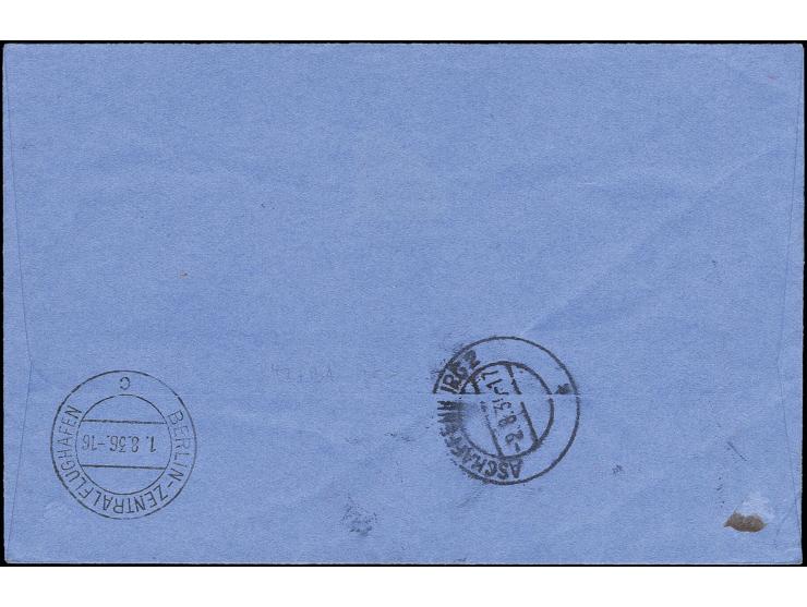 Olympiafahrt, Auflieferung Frankfurt mit Stempel "g", portogerecht frankierter Eilboten-Luftpostbrief mit u.a. Sondermarken 4