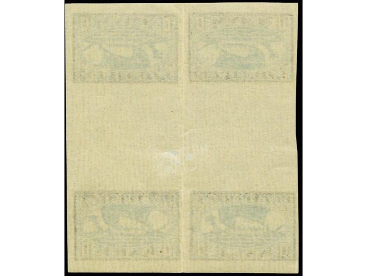 1919, Viking ship 1 m. as gutter block of four with two tête-bêche, small adherence in the gutter, otherwise mint never hinge