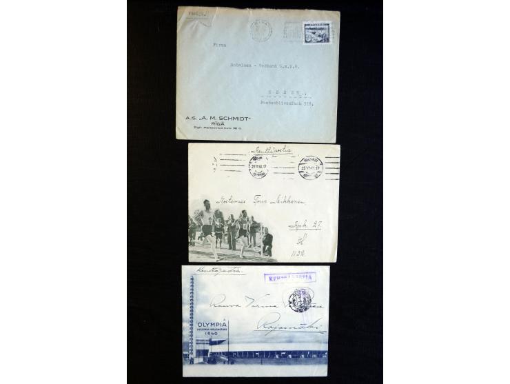 1940, Helsinki, Partie mit sieben gebrauchten Schmuck-Umschlägen (2 verschiedene Motive), 4 Briefe mit Maschinen-Werbestempel