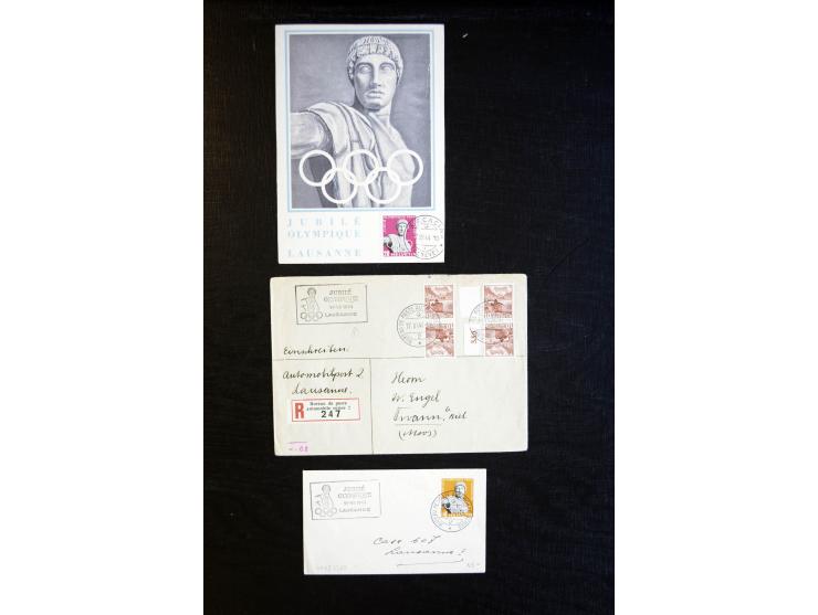 1944, 50 Jahre Olympisches Komitee, Partie mit u.a. postfrischen Bogen-Einheiten und diversen Frankaturen auf Belegen inkl. R