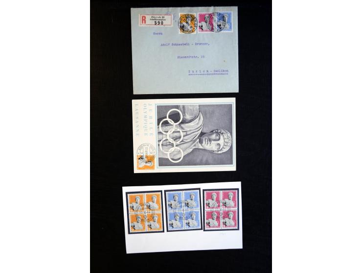 1944, 50 Jahre Olympisches Komitee, Partie mit u.a. postfrischen Bogen-Einheiten und diversen Frankaturen auf Belegen inkl. R