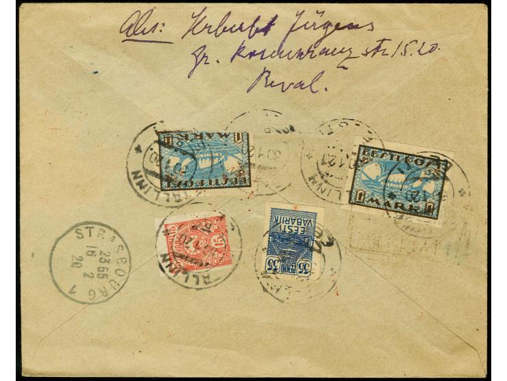 1919, Viking ship 1m. two singles with additional franking tied by cds. "TALLINN 30 1 20" to reverse of registered Iceflight 