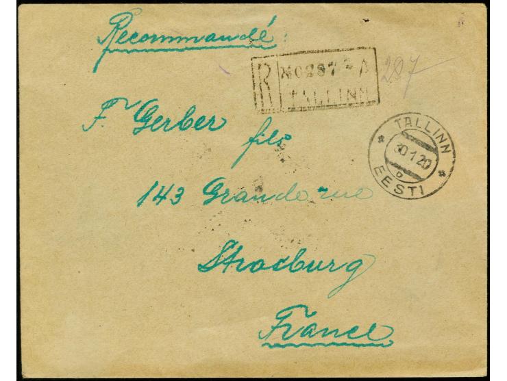 1919, Viking ship 1m. two singles with additional franking tied by cds. "TALLINN 30 1 20" to reverse of registered Iceflight 