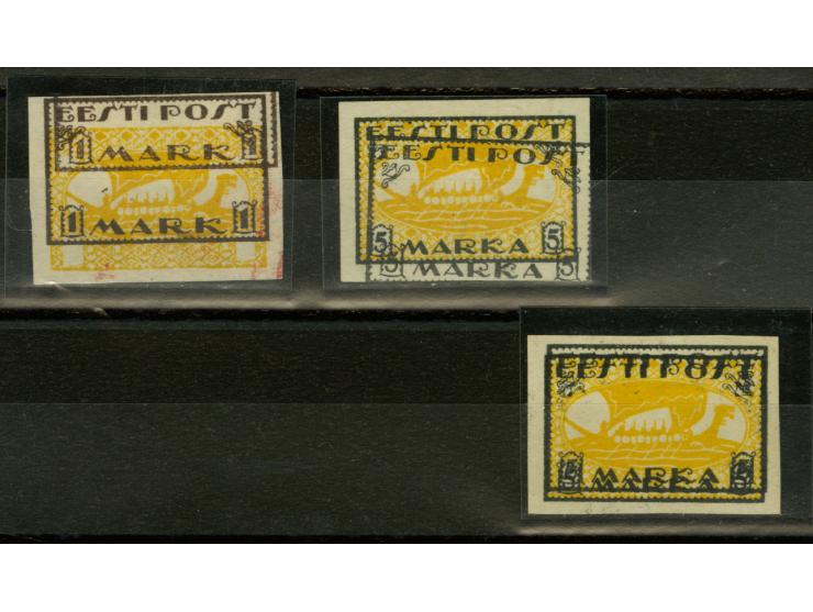 Viking ship 5m., interesting group of the proofs, all with double print of frame, one double-print with frame vertically shif