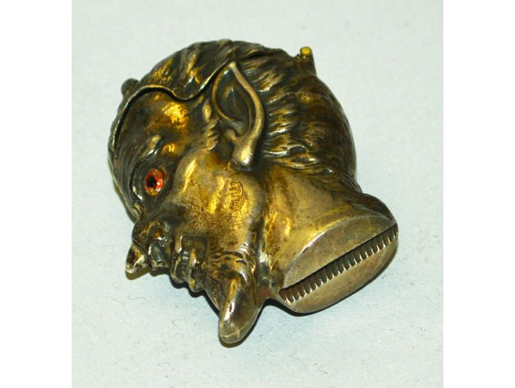 Sterling Silber, ungewöhnliche Briefmarken/Streichholzdose in Form eines Teufelskopfes mit roten Glasaugen, Sterling Punzmark