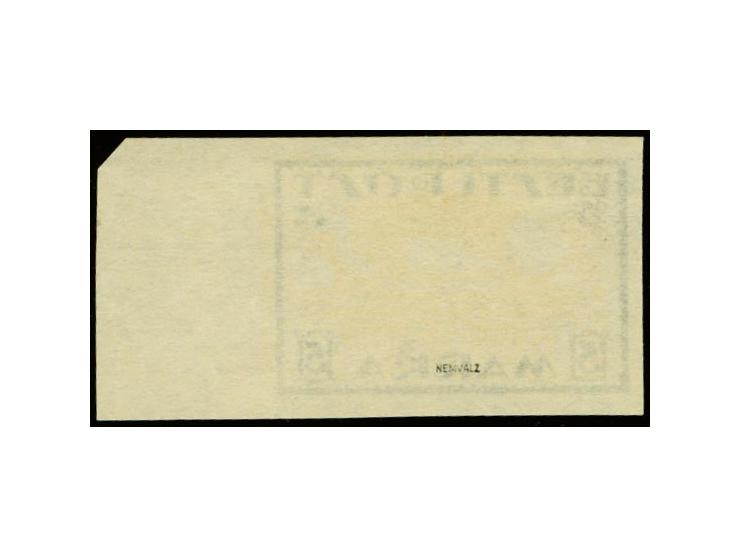 Viking ship 5m. with frame shifted 1.5mm to the left, trial to position the printing stones of the two colors, on ungummed wh