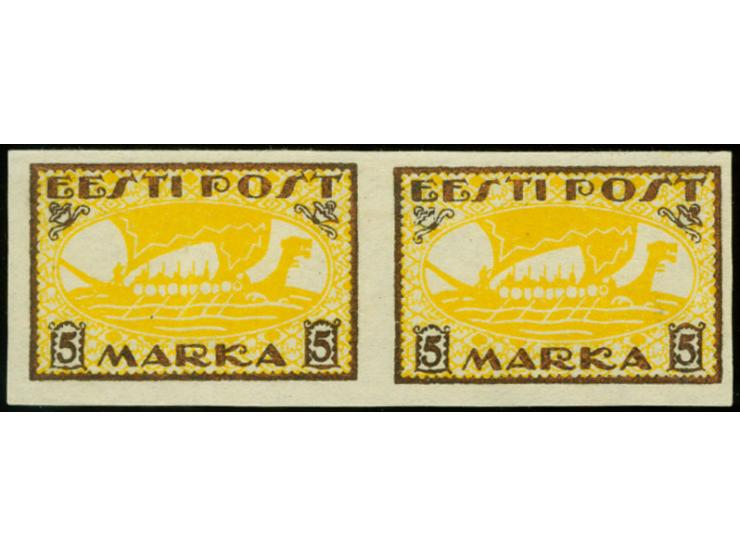 Viking ship 5m. as horizontal pair in bronze-yellow, on ungummed paper, signed Eichenthal and Nemvalz (Hurt/Ojaste G4)
 