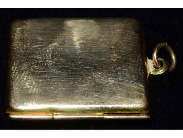 Gold-Briefmarkendose in Form eines Briefes, Chester Puntzmarke, 9 Karat Gold, ein Briefmarkenfach. Ein außergewöhnliches Stüc