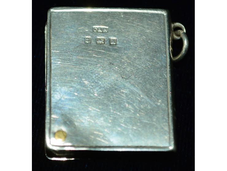 Sterling Silber, Briefmarkendose in Form eines kleinen Buches, hergestellt von der Firma Crisford & Norris, Birmingham, reich