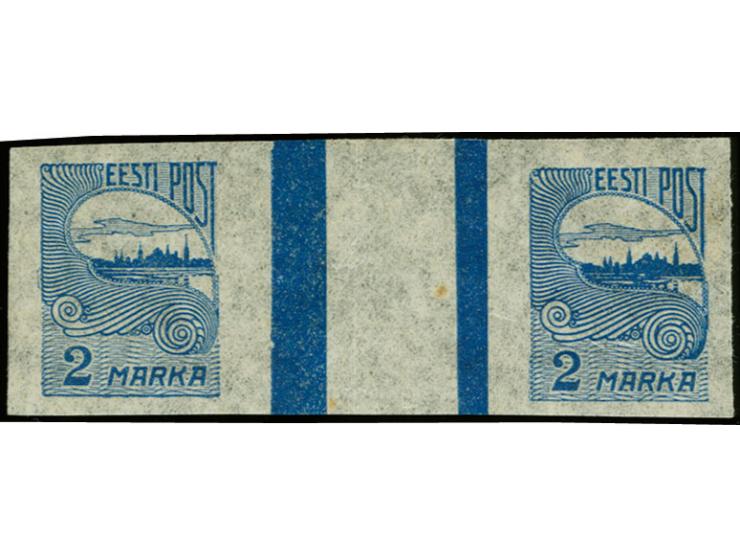 1920, Tallinn Skyline 2m. blue as horizontal gutter pair, unused, very fine