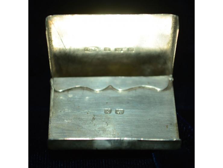 Art Deco Silber-Briefmarkendose, Puntzmarke "AM", ein Briefmarkenfach. Schöne Erhaltung.