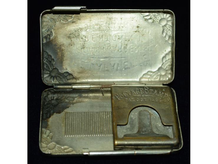 Seltener Briefmarkenhalter mit gravierter Werbeinschrift: "The Lafayette - 14 South Warren St. - Trenton, N.J. - Nicholas Jah