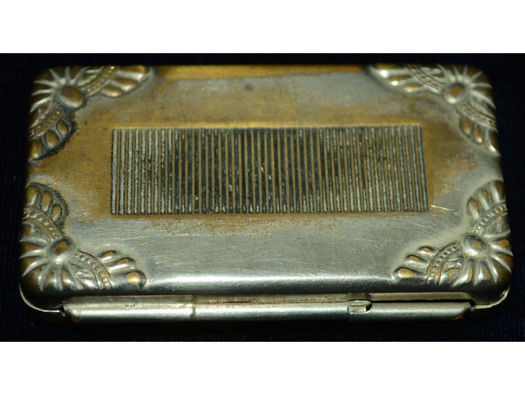 Seltener Briefmarkenhalter mit gravierter Werbeinschrift: "The Lafayette - 14 South Warren St. - Trenton, N.J. - Nicholas Jah