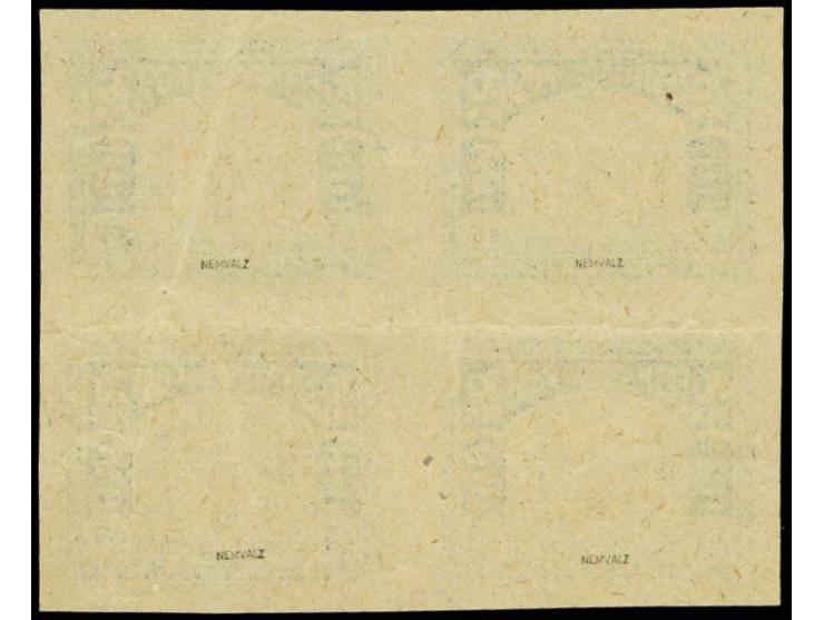 Invalids 70p. as block of four on brownish paper, canceled with wavy red lines, crease in right proofs, without gum, signed N