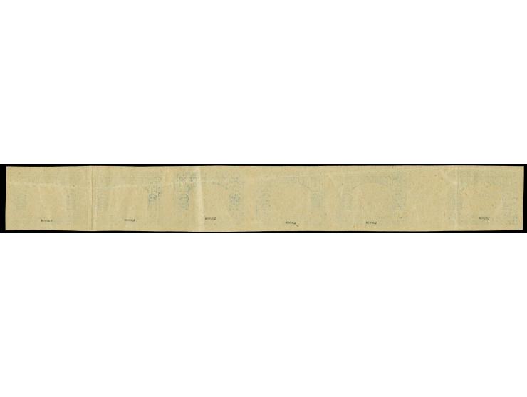 Invalids 70p. as horizontal gutter strip of 6 on brownish paper, canceled with wavy red lines, some creases probably from fol