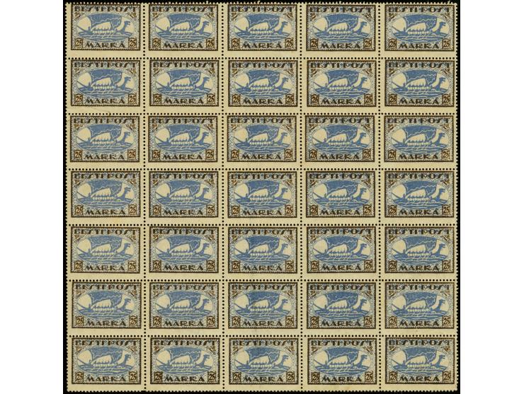 1920, Viking ship 25m. perforated as block of 35, mint never hinged, two stamps with gum disturbance, one with wrinkle. other