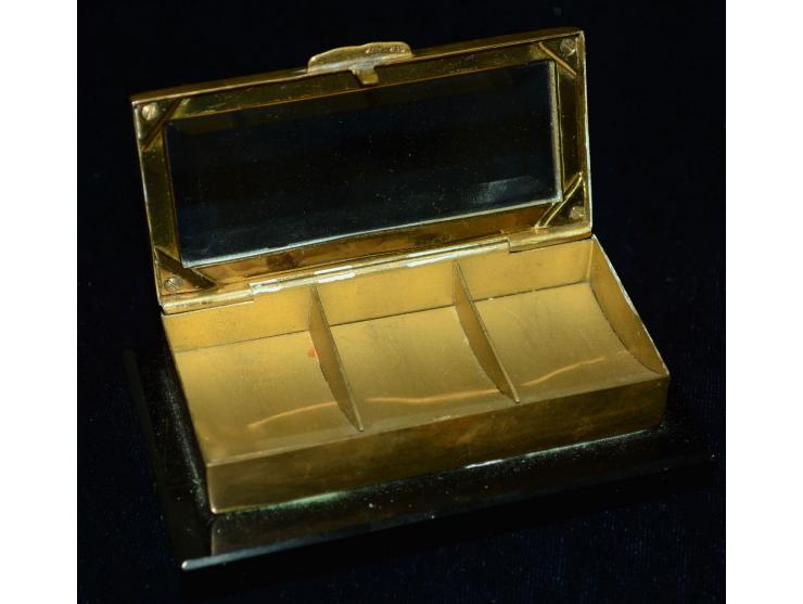 Briefmarkendose, Bronze und schwarzer Marmor mit im Deckel eingesetztem, geschliffenen Glas, Anfang 20. Jhd, gemarkt "GERMANY