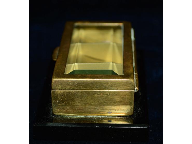 Briefmarkendose, Bronze und schwarzer Marmor mit im Deckel eingesetztem, geschliffenen Glas, Anfang 20. Jhd, gemarkt "GERMANY