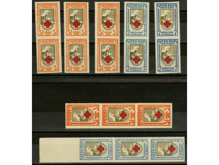 1921, Red Cross 2½-5m., 2½m. three vertical pairs and one strip of five, 5m. one strip of three and two vertival pairs, one i