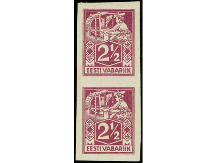 1922, Weaver 2½m. violet imperforated, vertical pairon horizontally ribbed paper, mint never hinged, colour differs substanti