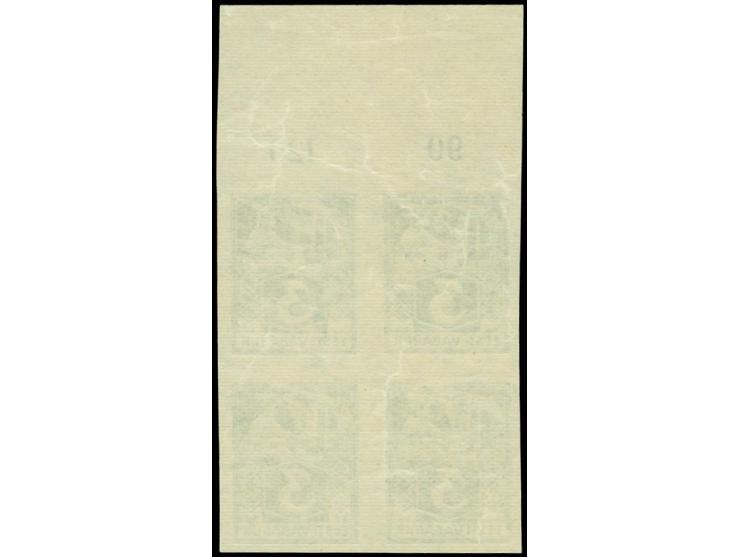 1922, Weaver 3m. green imperforated, block of four with upper sheet margin on horizontally ribbed paper, mint never hinged, t