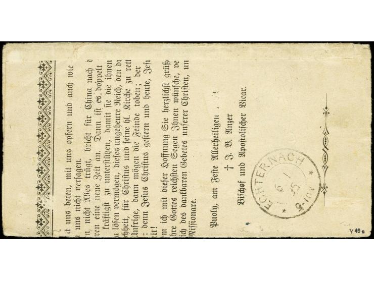 Krone/Adler 5 Pfg. opalgrün mit Stempel "TIENTSIN KDPA 26/11 94" auf Drucksachenadresse mit Teil des Inhaltes nach Echternach