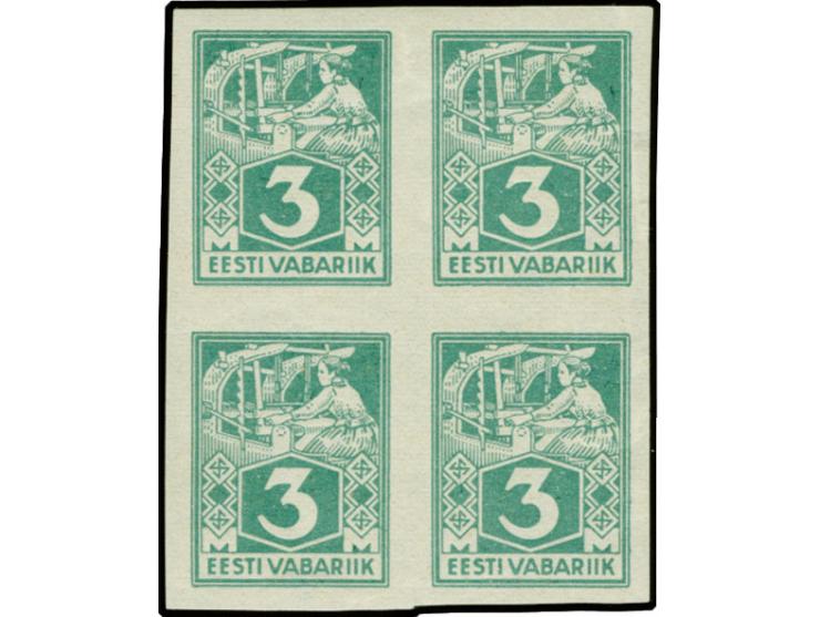 1922, Craftsmen 3m. as imperforated block of four, mint never hinged, few usual wrinkles, fine, signed Kokk