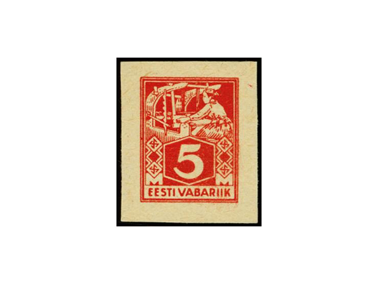 1922, 5m. with Weaver Design instead of craftsman, red on brownish-paper, without gum, very scarce, fine, signed Nemvalz and 